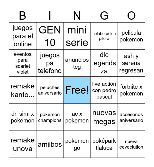 Bingo 30 aniversario Pokemon Bingo Card