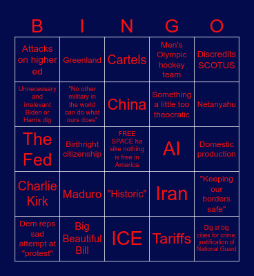 Casey and Joe's State of the Union Bingo 2026 Bingo Card