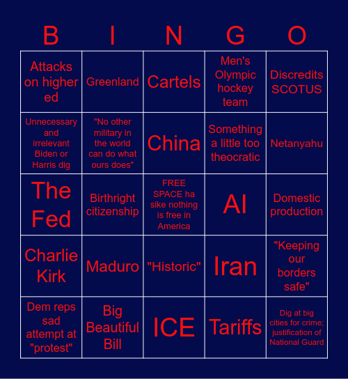 Casey and Joe's State of the Union Bingo 2026 Bingo Card