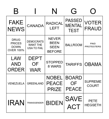TRUMP Bingo Card