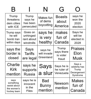 State of the Union 2026 Bingo Card
