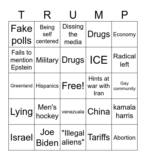 State of the union bingo Card