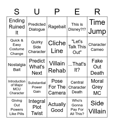 Marvel Bingo Card