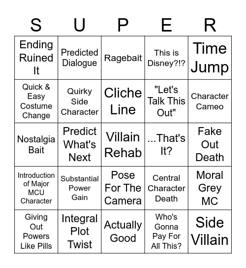 Marvel Bingo Card