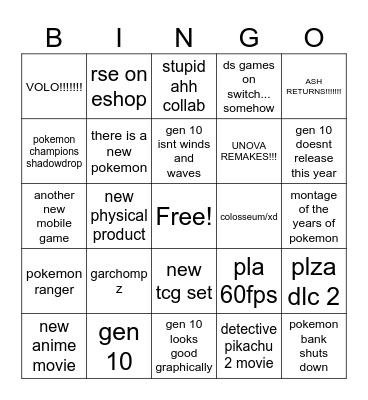 POKEMON TWO THOUSAND AND TWENTY SIX Bingo Card