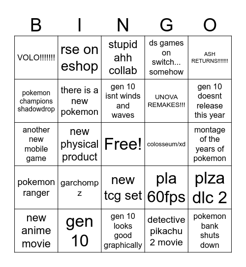 POKEMON TWO THOUSAND AND TWENTY SIX Bingo Card