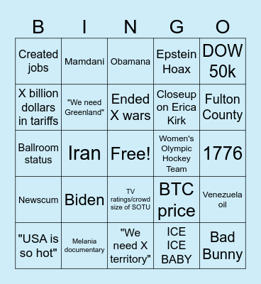 SOTU Bingo Card