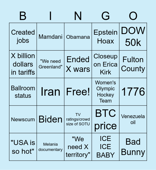 SOTU Bingo Card