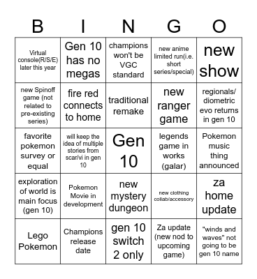 Pokemon Presents Bingo Card