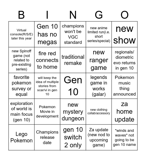 Pokemon Presents Bingo Card
