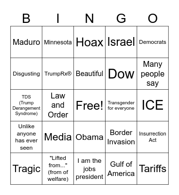 SOTU '26 Bingo Card