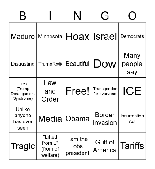 SOTU '26 Bingo Card