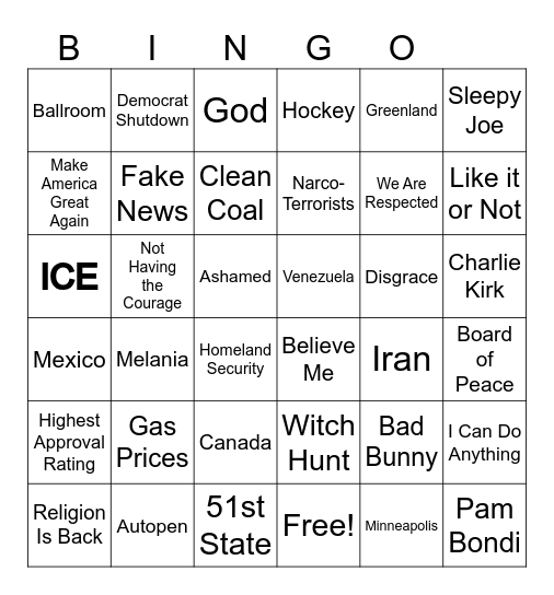 Official State of the Union 2026 Bingo Card Bingo Card
