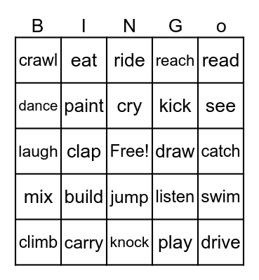 VERBS Bingo Card