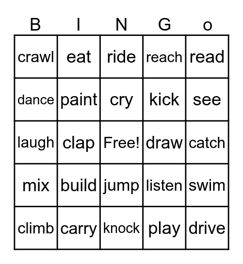 VERBS Bingo Card
