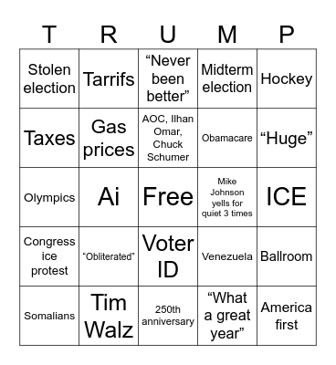 State of the union Bingo Card
