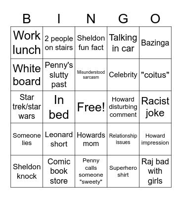 Big Bang Theory Bingo Card