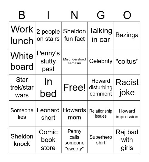 Big Bang Theory Bingo Card