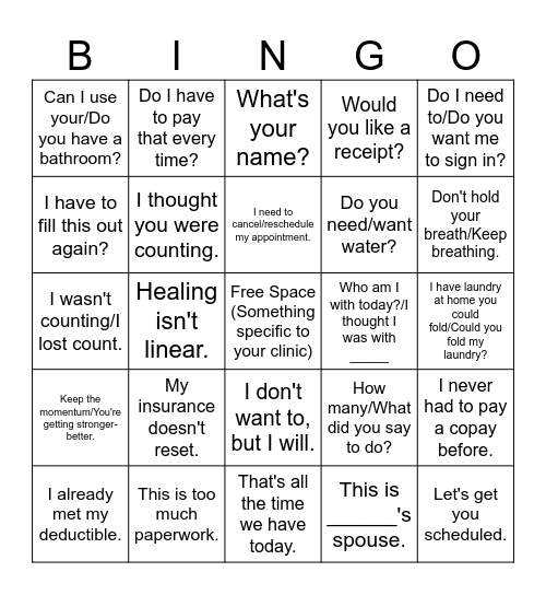 Phrases PCCs Hear Daily Bingo Card
