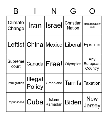 SOTU Bingo Card
