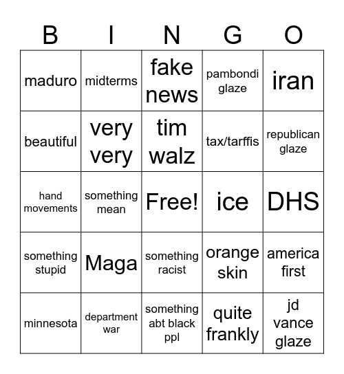 turmp bingo state of the union Bingo Card