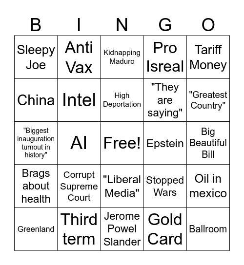 State of the Union Bingo Card