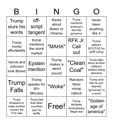 SOTU Bingo Card
