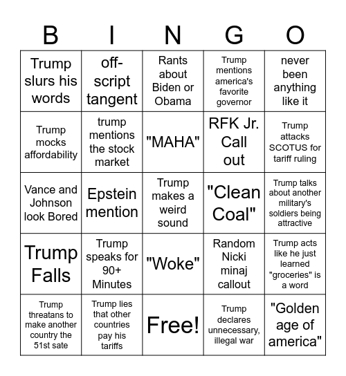 SOTU Bingo Card