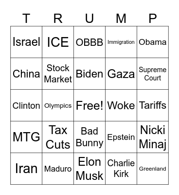 Trump SOTU Mention Bingo Card