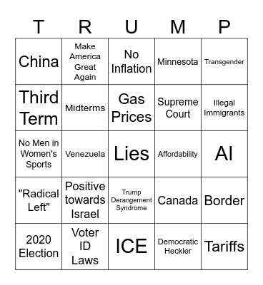 2026 State of the Union Bingo Card