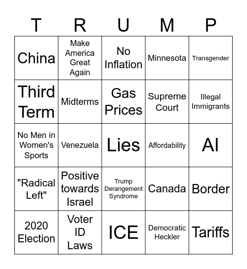 2026 State of the Union Bingo Card