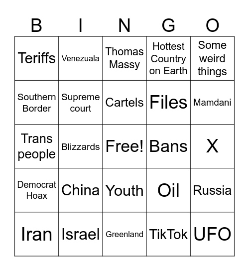 State of Union Address Bingo card Bingo Card