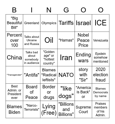 Trump Speech Bingo Card
