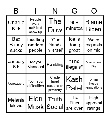 State of the Union Bingo Card