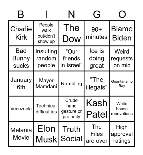 State of the Union Bingo Card