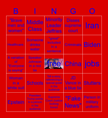 State of the Union Address 2026 Bingo Card