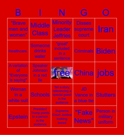 State of the Union Address 2026 Bingo Card