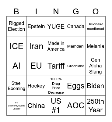 State of the Union Speech Bingo Card