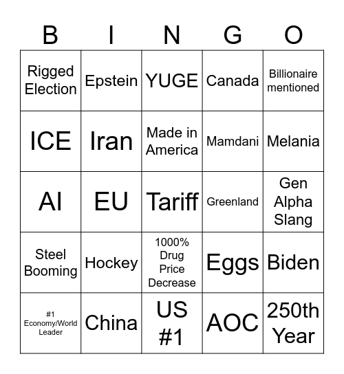 State of the Union Speech Bingo Card