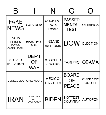 TRUMP Bingo Card