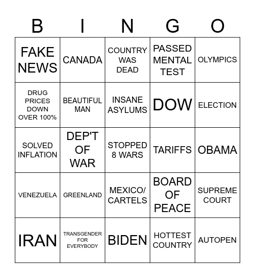 TRUMP Bingo Card
