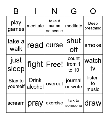 Coping with  stress Bingo Card