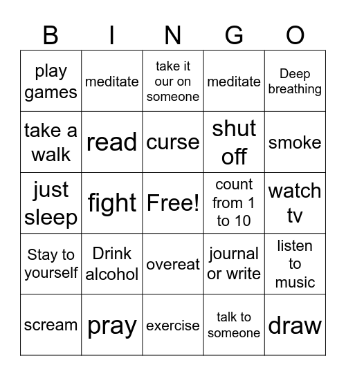 Coping with  stress Bingo Card