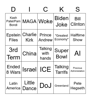 State Of The Union Bingo Card