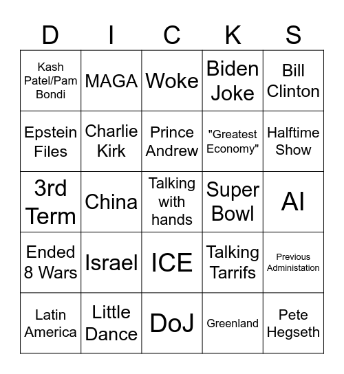State Of The Union Bingo Card