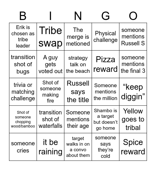 s19e7 Bingo Card