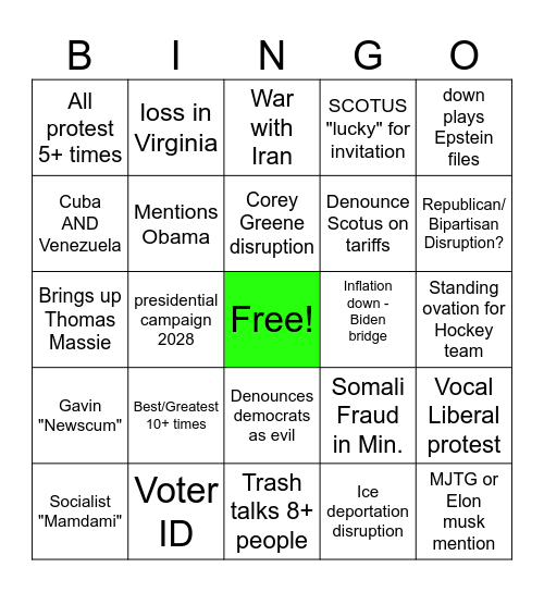 SOTU Bingo Card