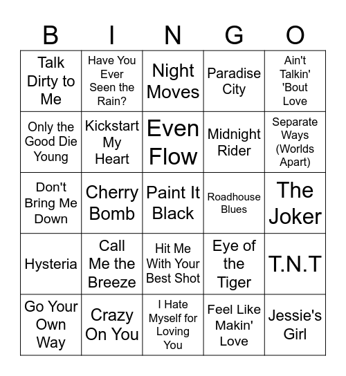 Rock n Roll Bingo #1 Bingo Card