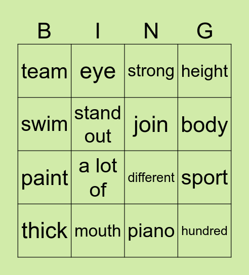 B2 L1 voc Bingo Card