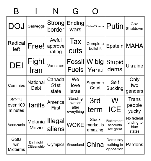 SOTU Bingo Card